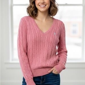 Polo Ralph Lauren Pink Cable Knit V-Neck Sweater